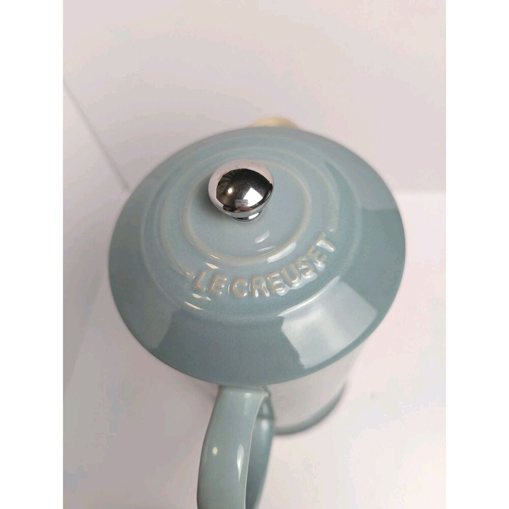 Le Creuset Stoneware 1 Liter French Press Coffee Pot Sea Salt Blue Green Rare - Picture 3 of 6